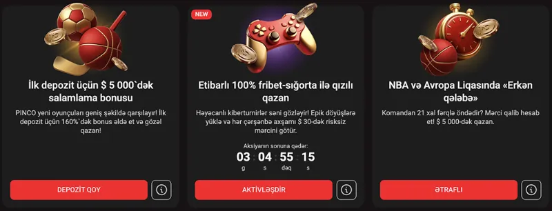 Pinco kazinosunda müxtəlif bonuslar